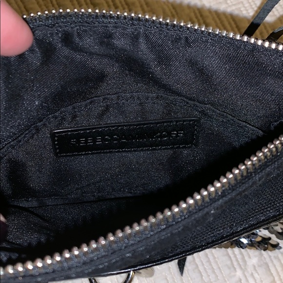REBECCA MINKOFF BLACK LEATHER SILVER GLITTER BAG - Picture 7 of 7
